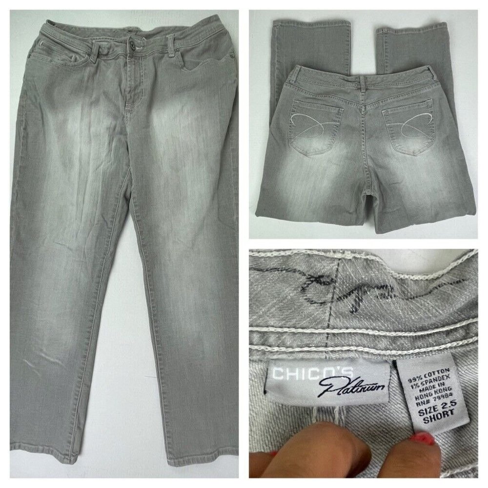 Chico's Platinum‎ Jeans Gray Denim Women's 2.5 14 33X29 Short 5-Pocket Straight